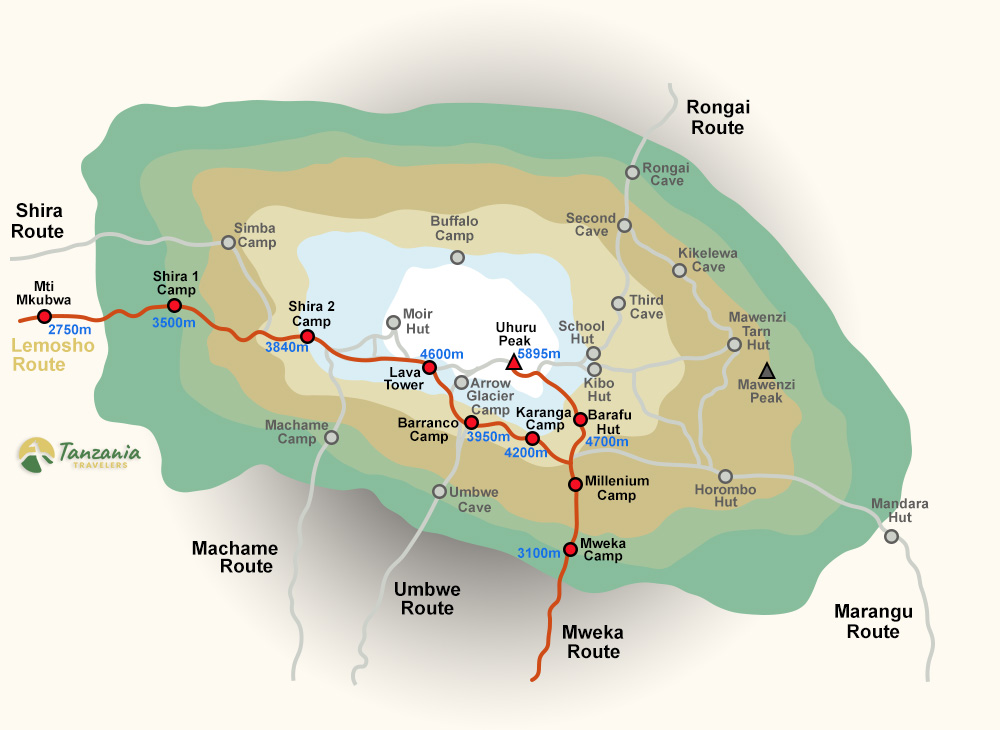 Lemosho Route trail map