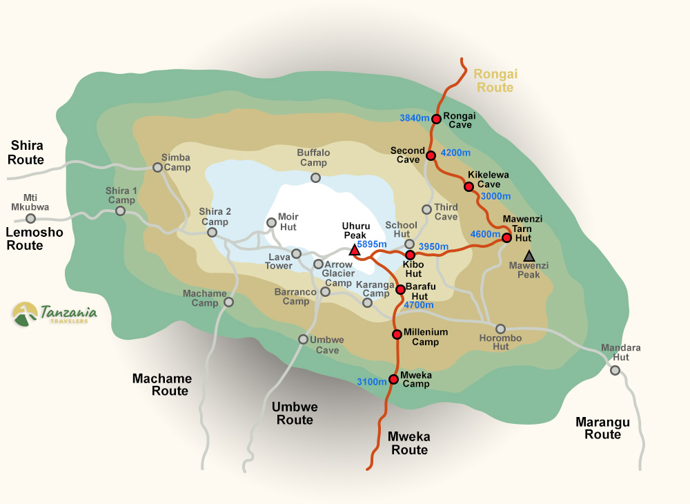 Rongai Route trail map
