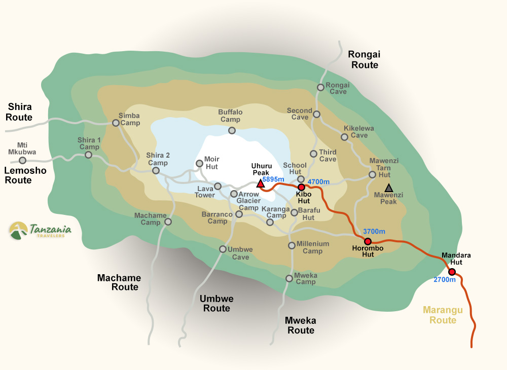 Marangu Route — 5 Days trail map