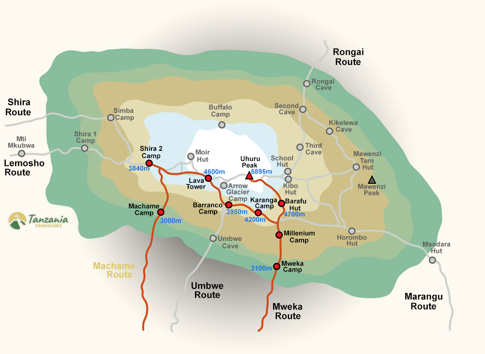 Machame Route trail map